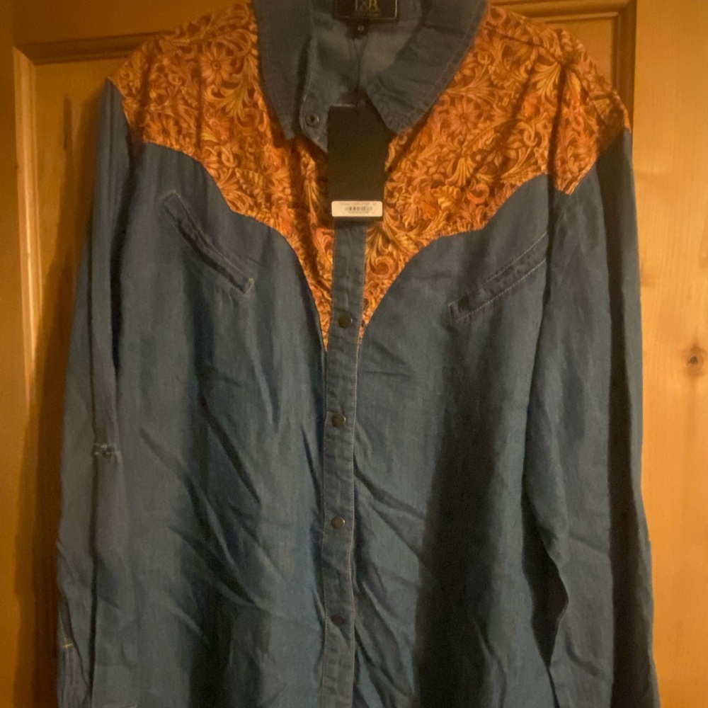 L&B Denim Shirt with printed  Patterned Yoke